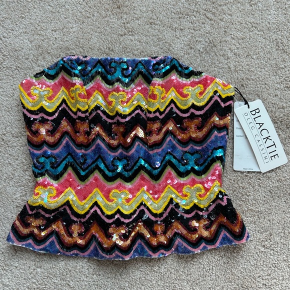 Oleg Cassini Tops - NWT 100% Silk Vintage Oleg Cassini Black Tie Beaded Corset